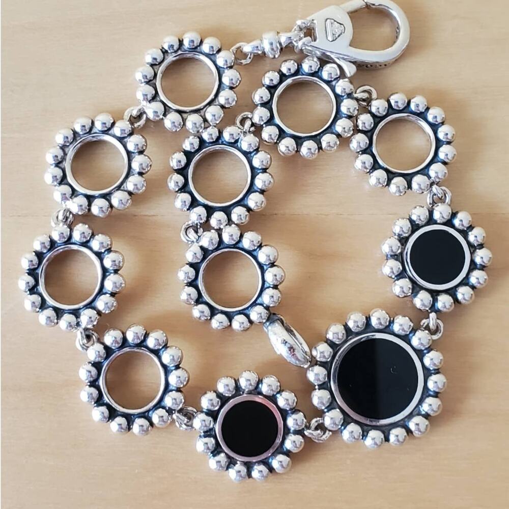 Lagos Sterling Silver Maya Black Onyx Circle Link Caviar Bracelet SMALL 6.75in - Picture 6 of 7